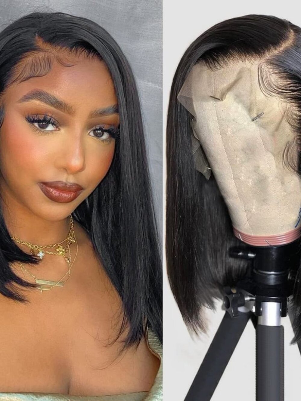 14in Natural Black Straight Bob Wig 13x4 Lace Frontal Human Hair 200 Density